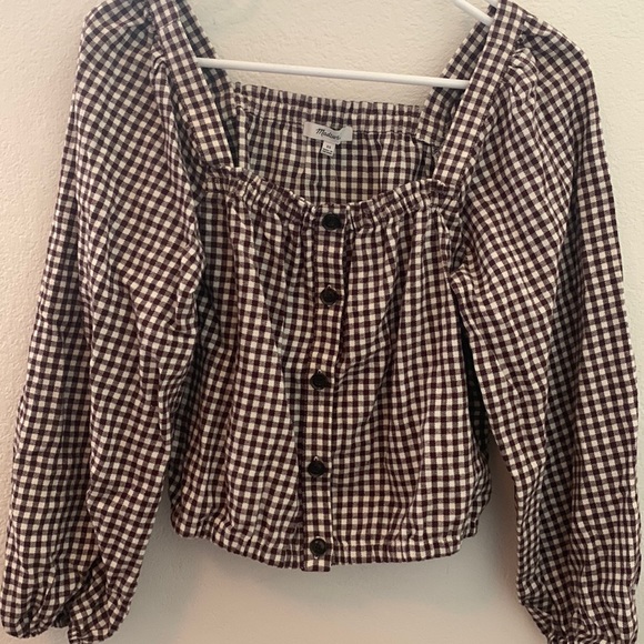 Madewell puff sleeve button front crop top - Picture 1 of 3
